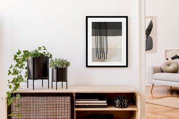 queence Bild mit Rahmen Abstrakt - Kunst - Linien - Gerahmter Digitaldruck - Wandbild, Abstrakt (1 St), Holzrahmen - Dekoration - Schwarzer Rahmen - in verschiedenen Größen
