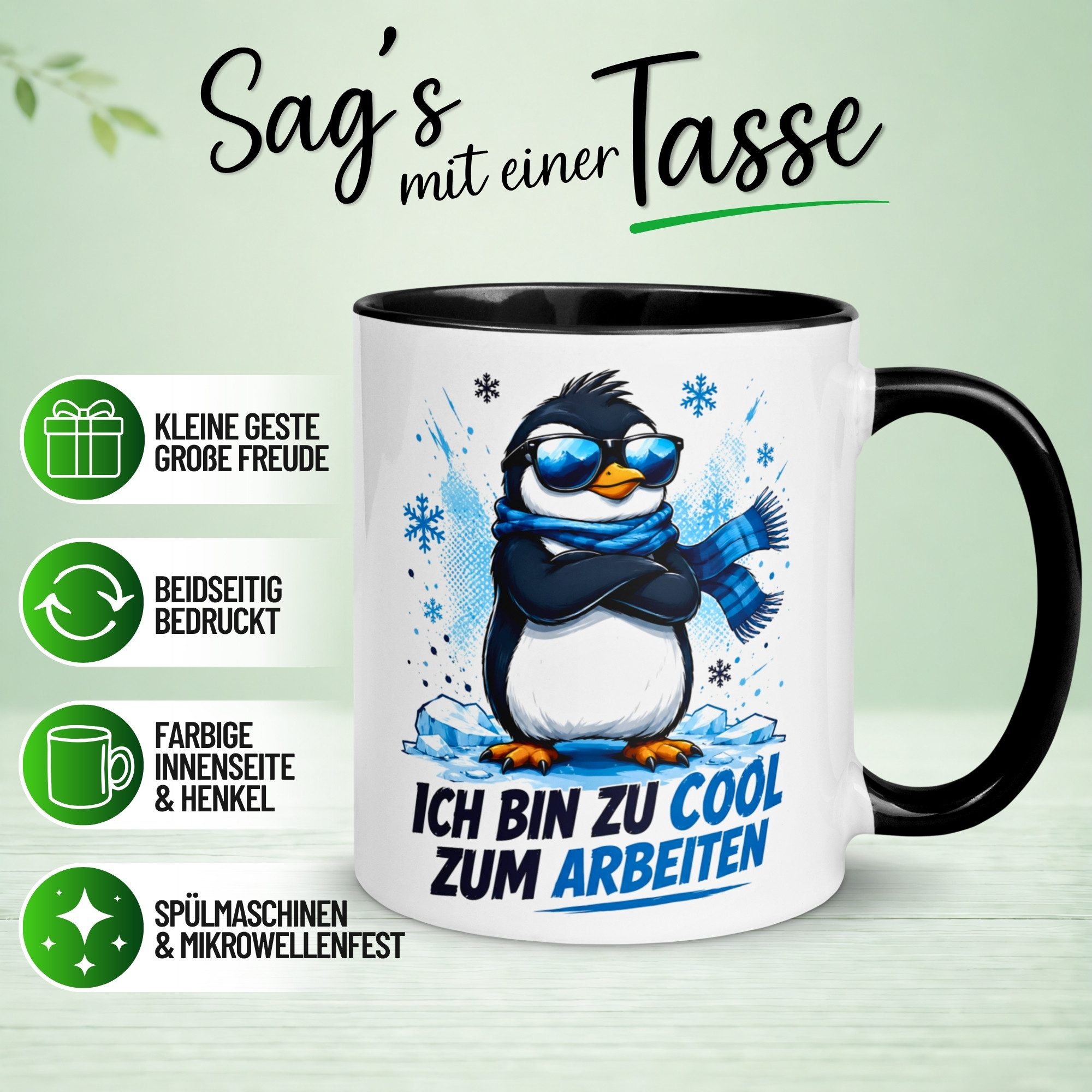Momentals Tasse Pinguin – „Ich bin zu cool zum Arbeiten“ – lustiges Kollegen Geschenk, Gratis Versand · Links-&Rechtshänder · Spülmaschinenfest