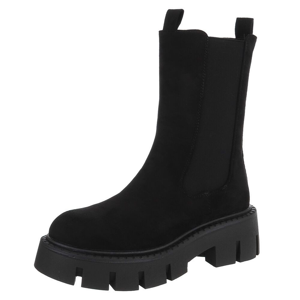 Ital-Design Stylische schwarze Stiefel mit robuster Sohle für Damen Plateaustiefelette (90152878) Blockabsatz Stiefeletten in Schwarz