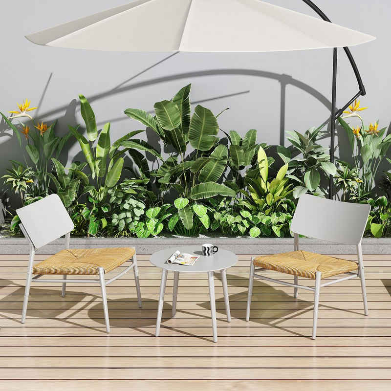 Flieks Balkonset, Rattan Sitzmöbel-Set mit Gartenstühle und Gartentisch aus Aluminium