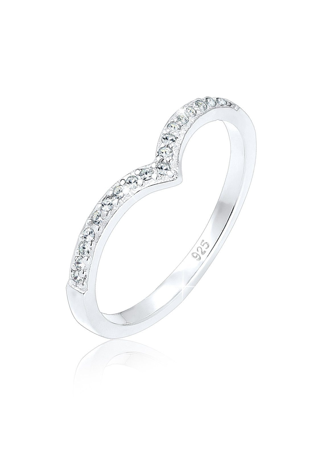 Elli Fingerring V-Form Glas Kristalle Weiß günstig online kaufen