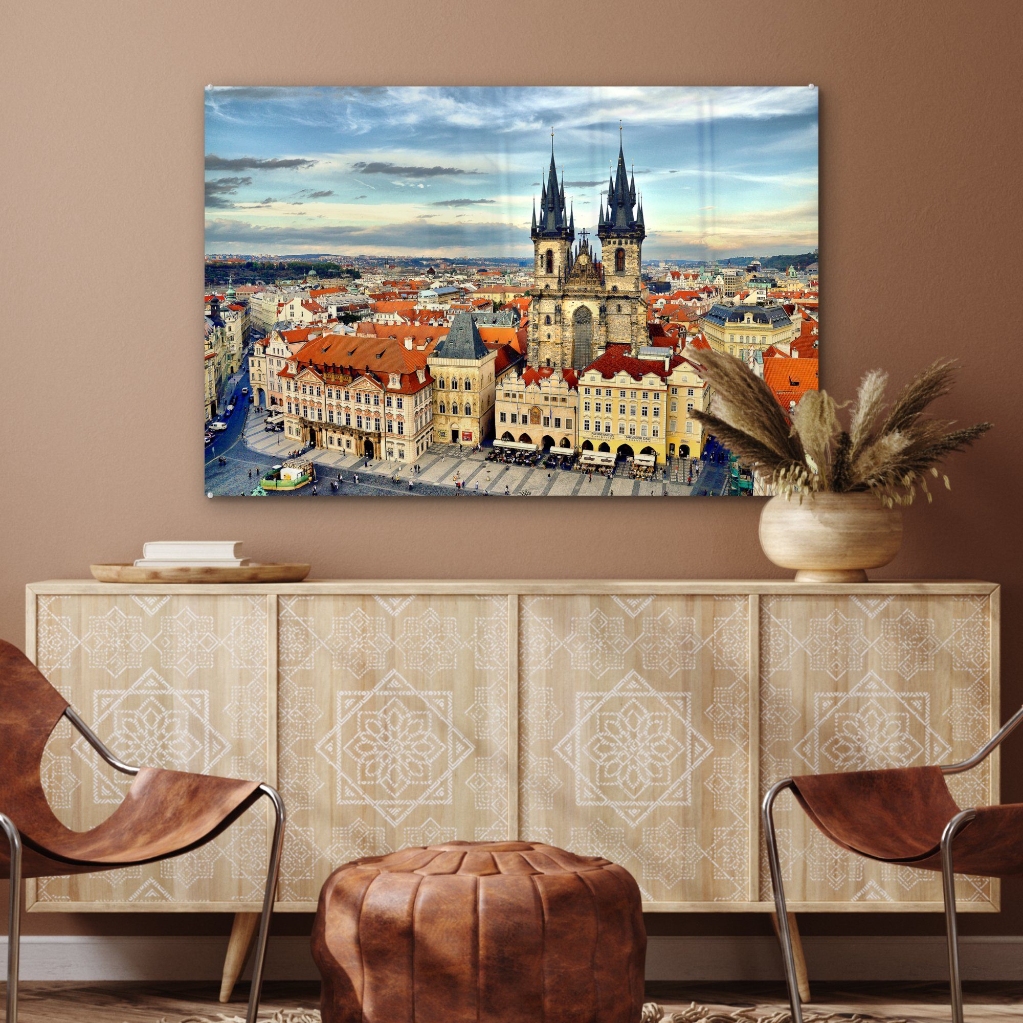 - Stadt, Wohnzimmer Schlafzimmer Acrylglasbilder Burg & Prager (1 MuchoWow Acrylglasbild St), - Wolken