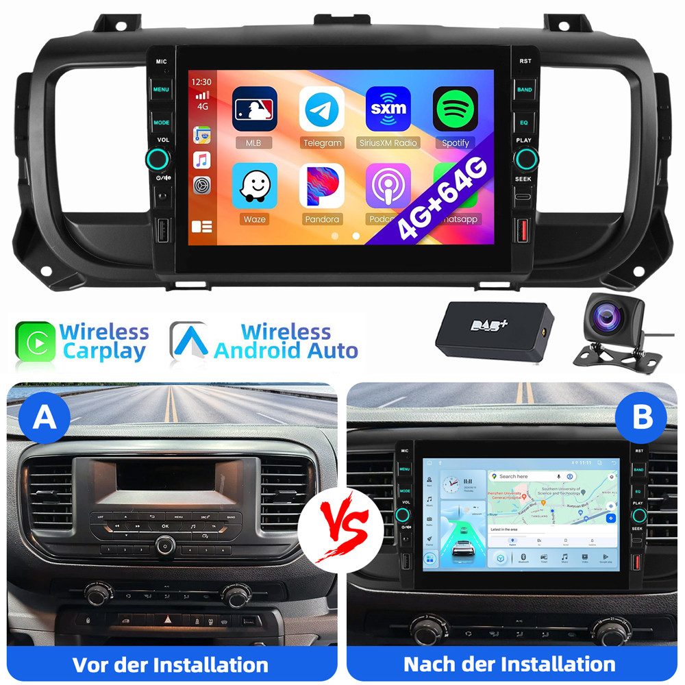 ESSGOO Für Citroen Jumpy Peugeot Expert Space Tourer 2016-2022 Autoradio (RDS, Digitalradio (DAB), FM, AM)