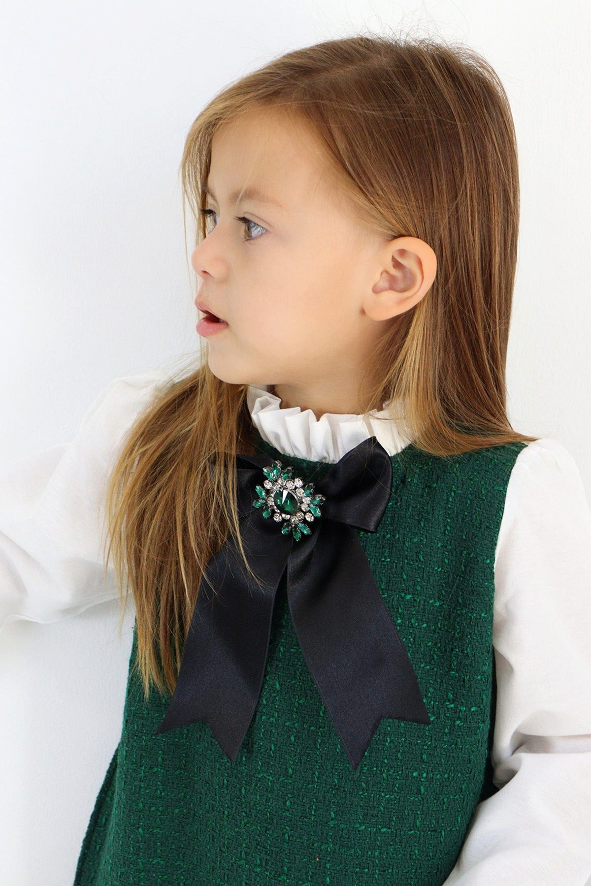 Parla Kids 2-in-1-Kleid Kleid mit Tweed in grün abnehmbare Brosche mit Zirkoniastein Abnehmbare Brosche