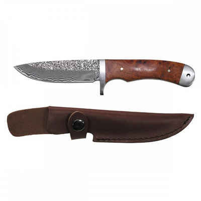 FoxOutdoor Universalmesser »Damastmesser, Lederscheide, rote Quittenholzeinlage«, (Packung), Griff mit Fingerschutz