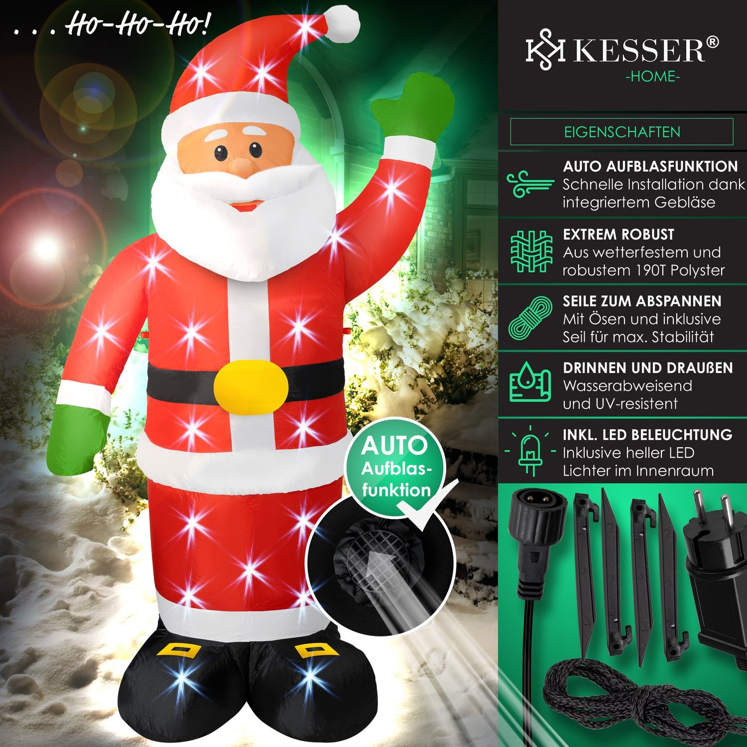 KESSER Weihnachtsfigur, Aufblasbarer Weihnachtsmann XXL LED beleuchtet + Be günstig online kaufen