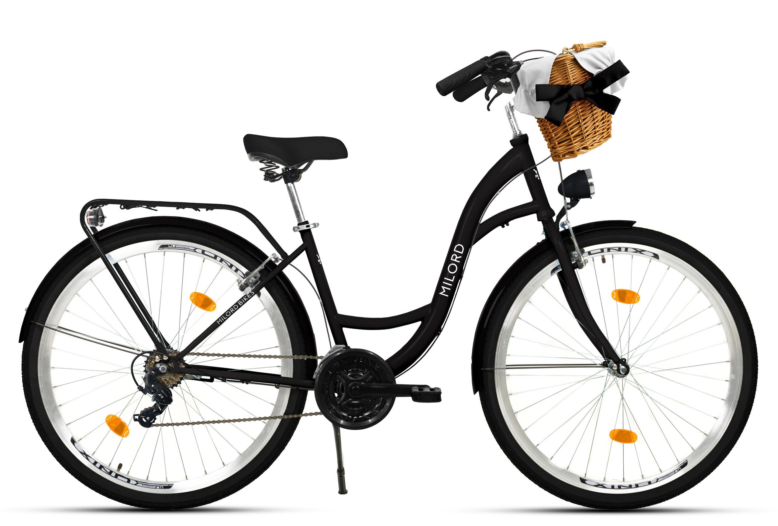 MILORD BIKES Cityrad Milord 28/26 Kettenschaltung Schwarz, 21 Damenfahrrad, City Zoll, Fahrrad Korb Gang, 21-Gang