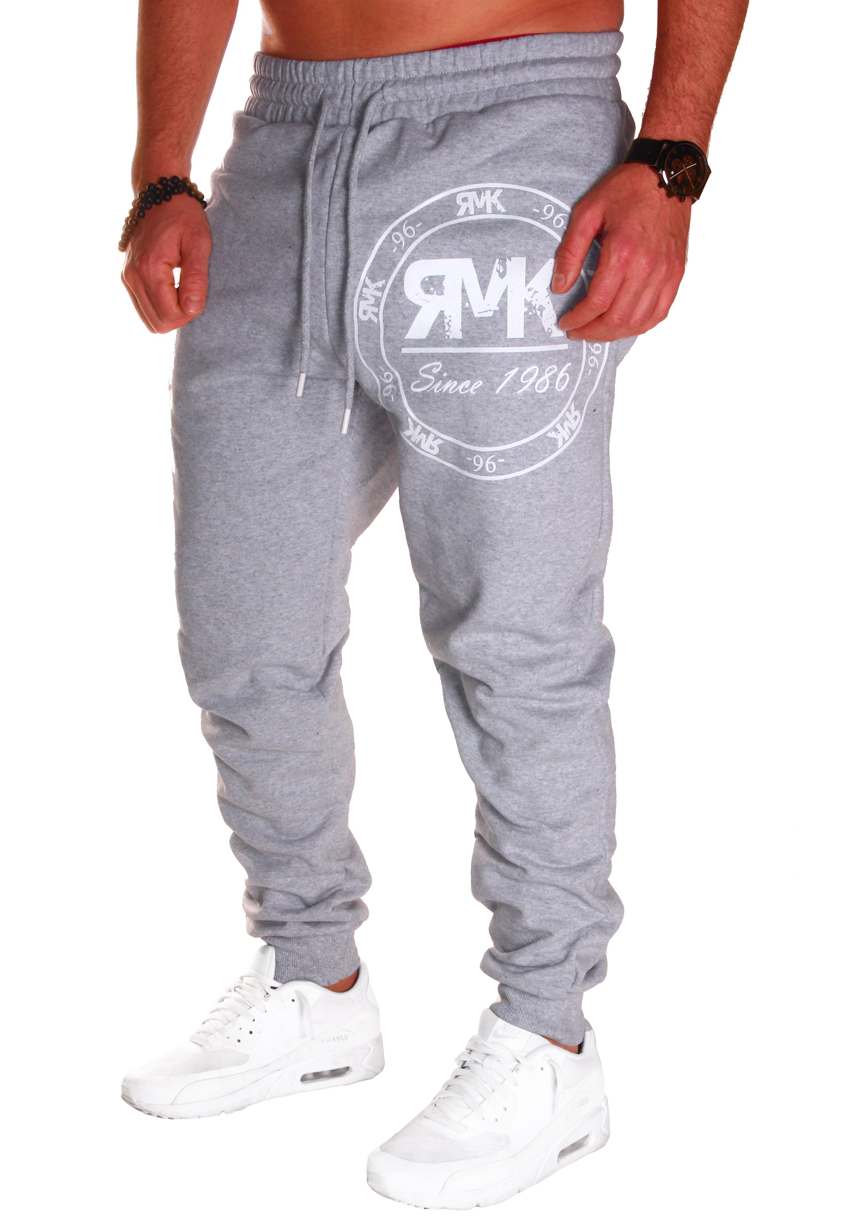 RMK Jogginghose Hose Trainingshose Fitnesshose Sporthose Sweatpants elastischer Bund Grau