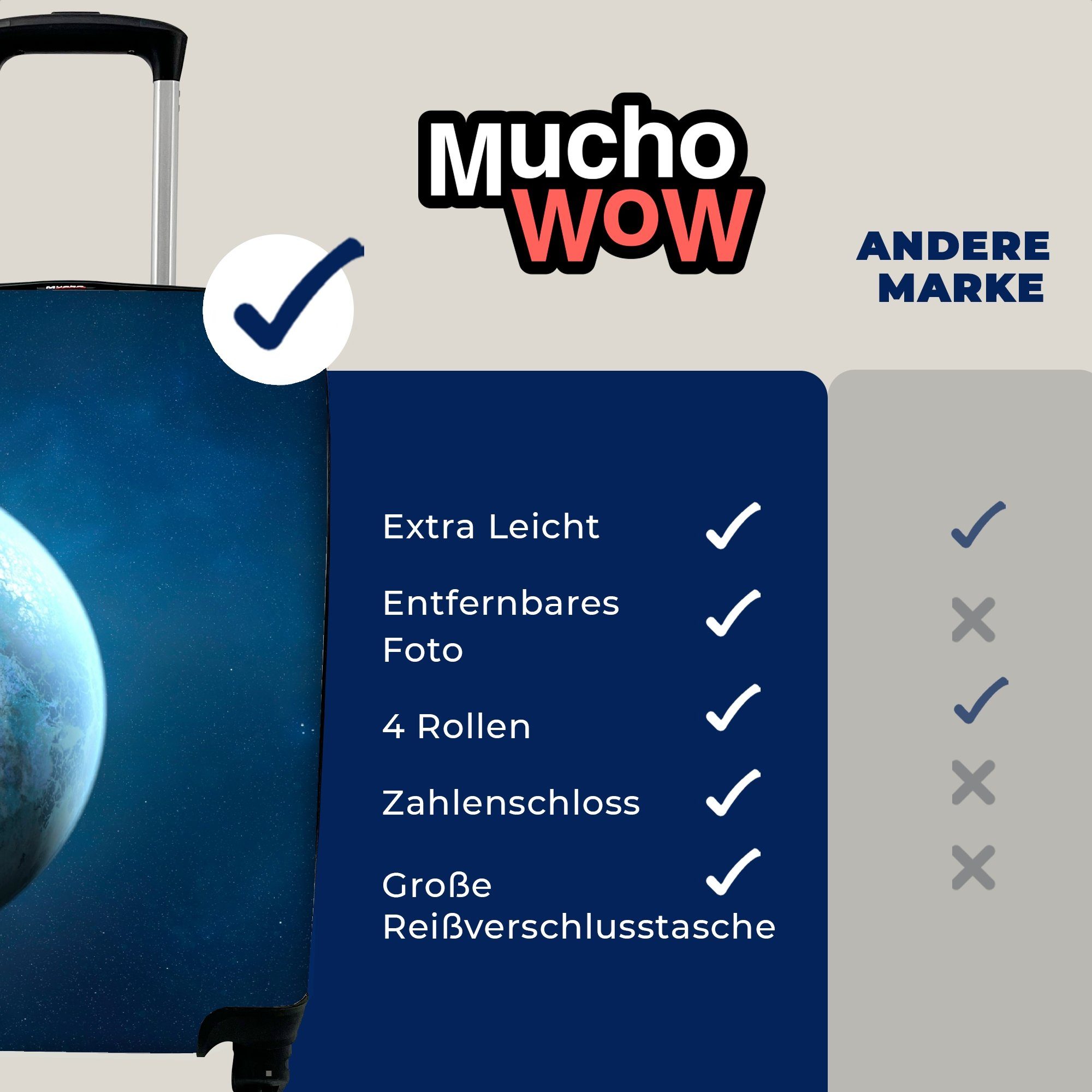 Eine MuchoWow Handgepäckkoffer Handgepäck rollen, 4 Illustration eines für mit Trolley, Reisetasche Planeten, Rollen, Ferien, Reisekoffer