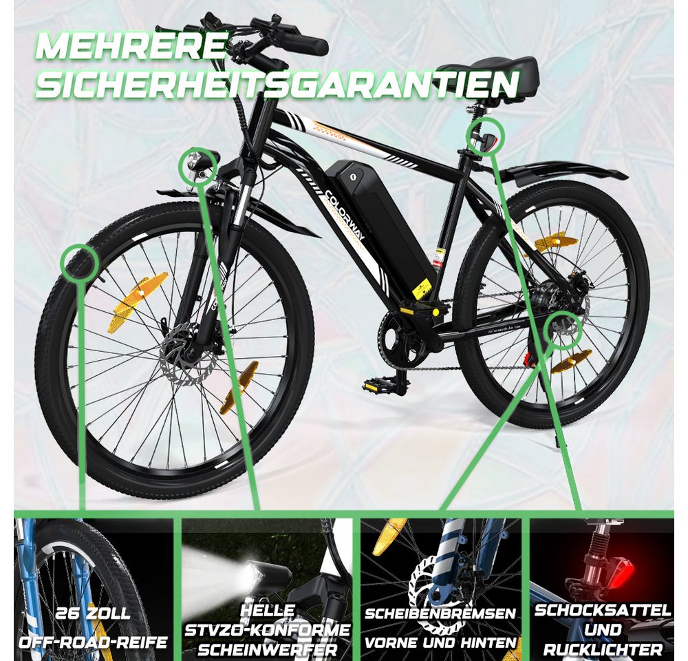 Thumbnail - COLORWAY E-Bike 26 Zoll Elektro-Mountainbike E-MTB, E-cityrad,Pedelec, 7 Gang, 250W Hochwertiger Heckmotor, 540 Wh, Shim...