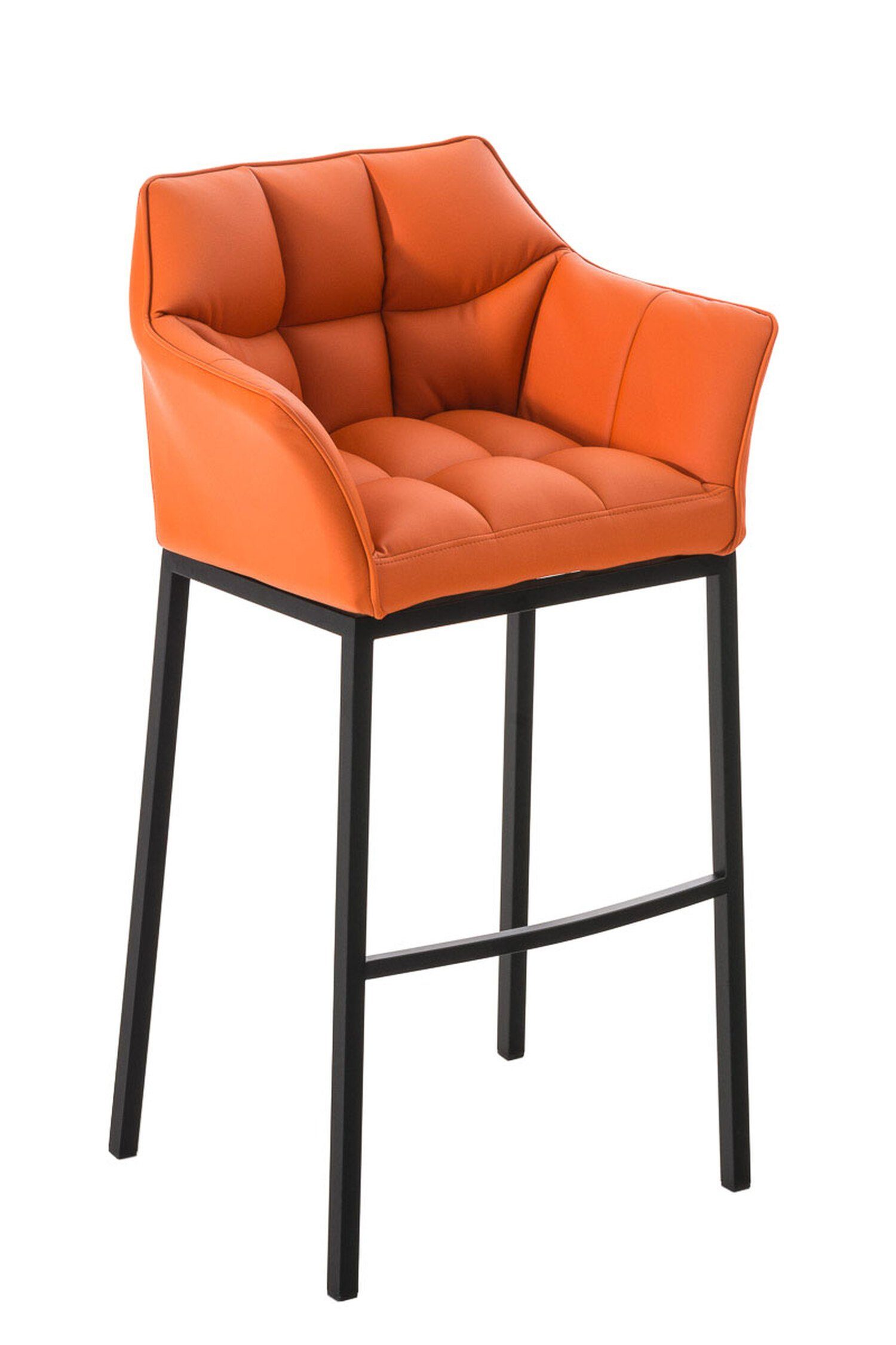 TPFLiving Barhocker Damaso (mit Rückenlehne und Fußstütze - Hocker für Theke & Küche), 4-Fuß Gestell schwarz - Sitzfläche: Kunstleder Orange