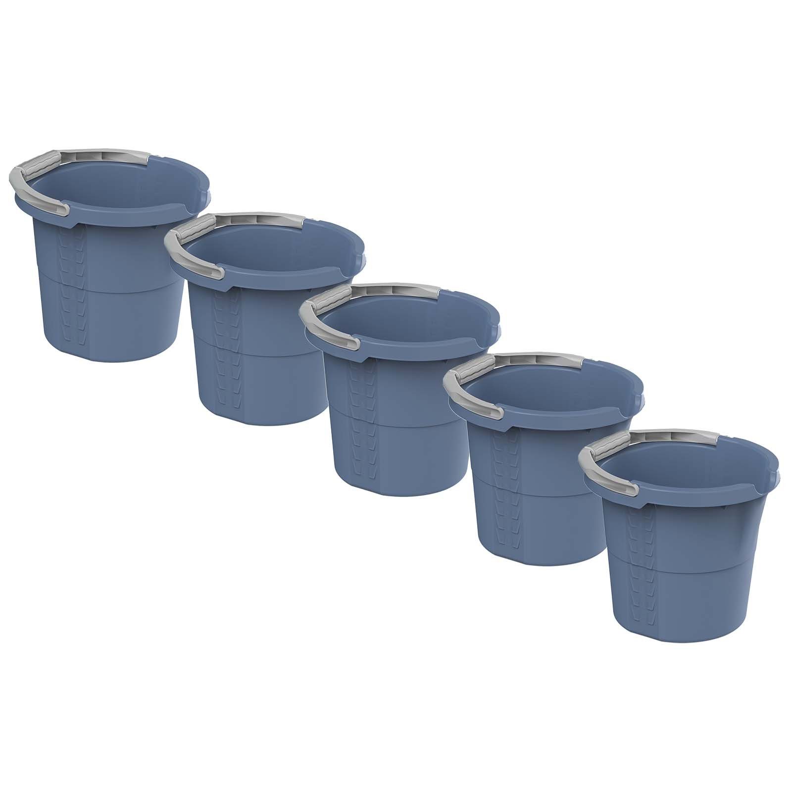 ROTHO Putzeimer Daily 5er Set Skaleneimer 10 l DAILY, Kunststoff (PP recycelt), (Putzeimerset, 5er-Set), mit Skalenangabe in Litern Horizon blau