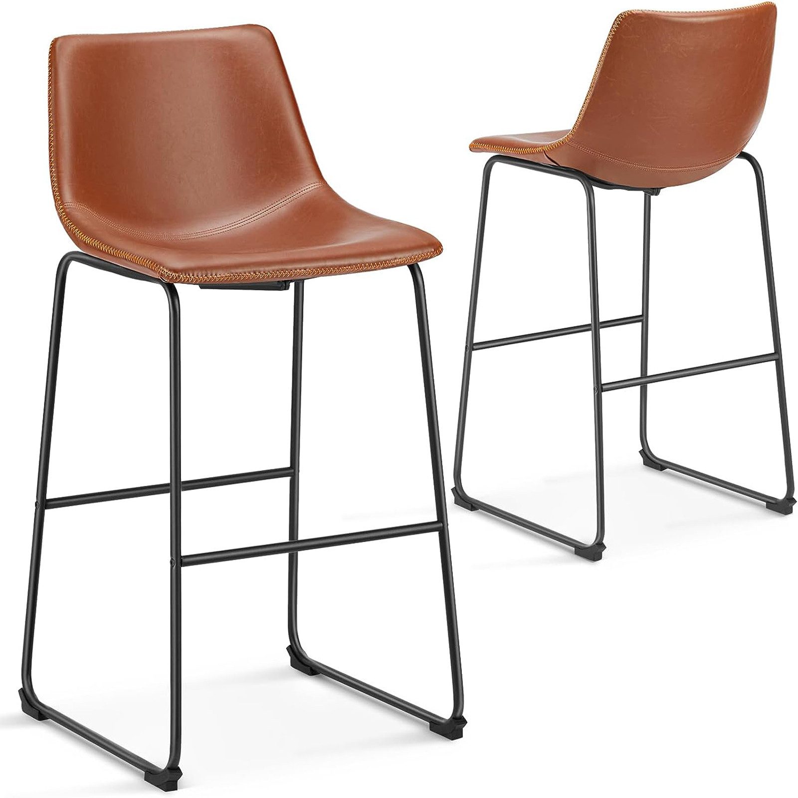 Barhocker Barstuhl mit Sitzkissen Aus Pu-leder Und Metallbein BarStool mit lehne