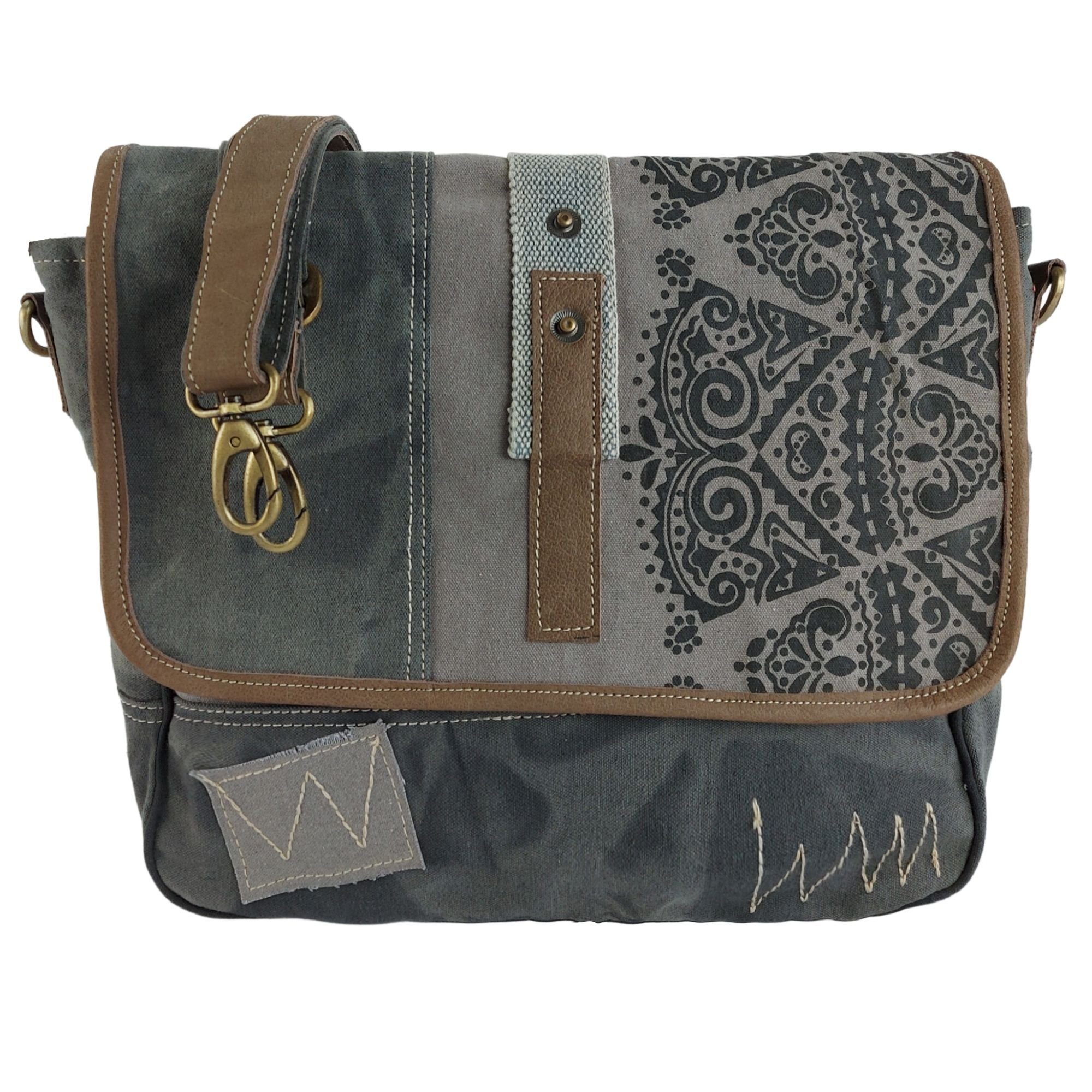 Mandala Große schwarz Handyfach mit Tasche. Sunsa Canvas Frontklappe. Design. Messenger 52508 Umhängetasche Bag der Bag unter mit Crossbody Messenger Grau/