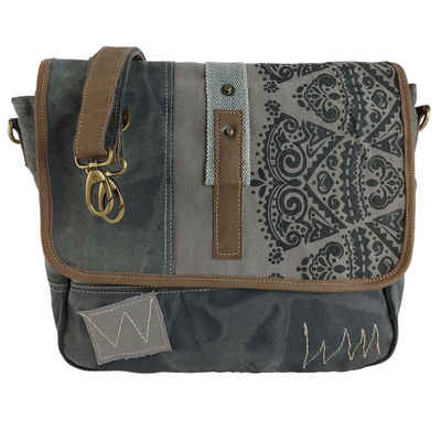 Sunsa Messenger Bag »Canvas Messenger Tasche. Große Umhängetasche mit Mandala Design. Grau/ schwarz Crossbody Bag mit Handyfach unter der Frontklappe. 52508«