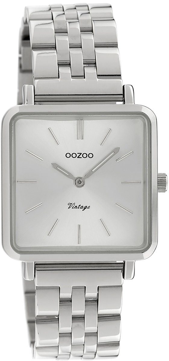 OOZOO Quarzuhr Oozoo Damen Armbanduhr silber, Damenuhr eckig, klein (ca.  29mm) Edelstahlarmband, Fashion-Style, silberne Zeiger und Indizes