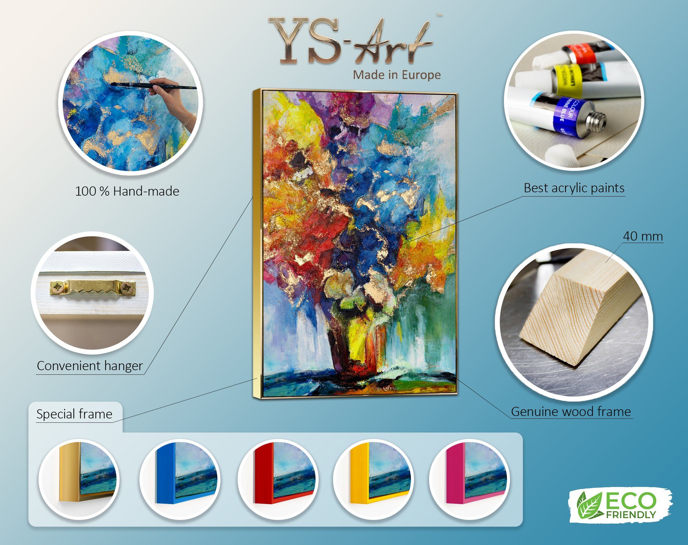 Sonnenblumenstrauß, Rahmen Blumen in Gemälde YS-Art Blau Mit