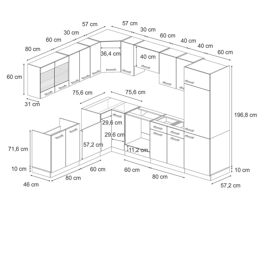 Vicco Winkelküche R-Line, Edelgrau/Anthrazit, 227 x günstig online kaufen