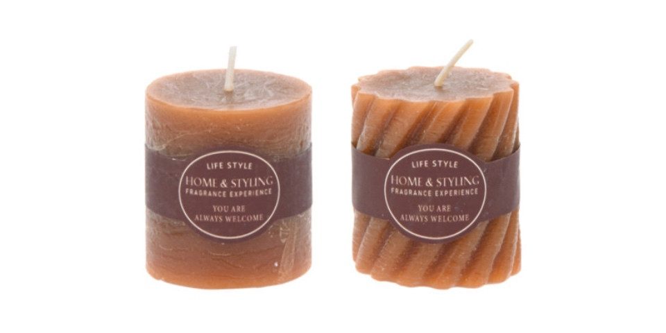 ZauberDeko Stumpenkerze 2 Rustic Kerzen Schwarz Taupe Orange Tischdeko Partydeko 5 cm