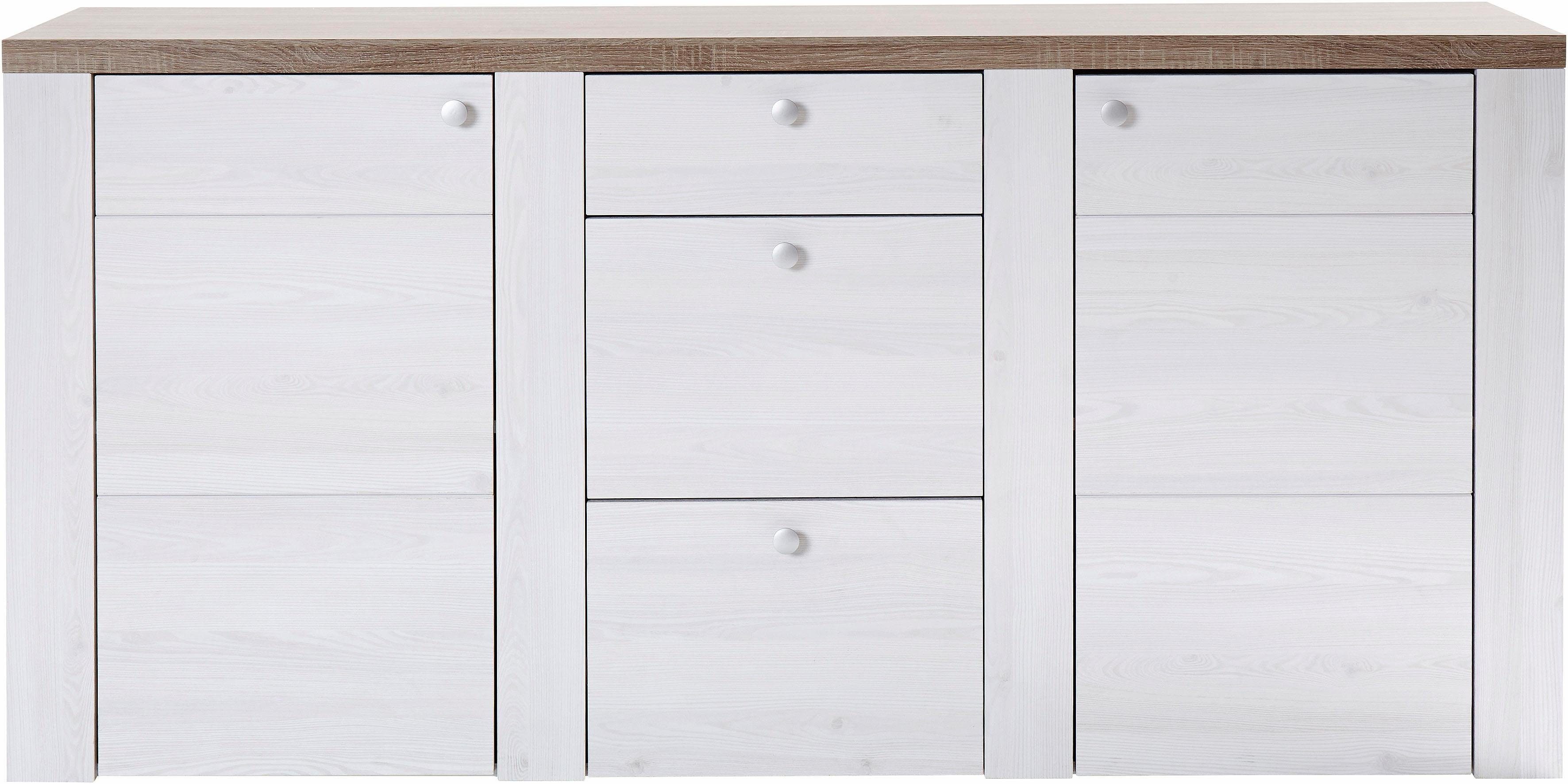 OTTO home Sideboard Larona, zeitlose Kommode mit 2 Türen, 3 Schubkästen, Türkommode, Höhe 84 cm, viel Stauraum, Anrichte mit dekorativer Rahmenoptik