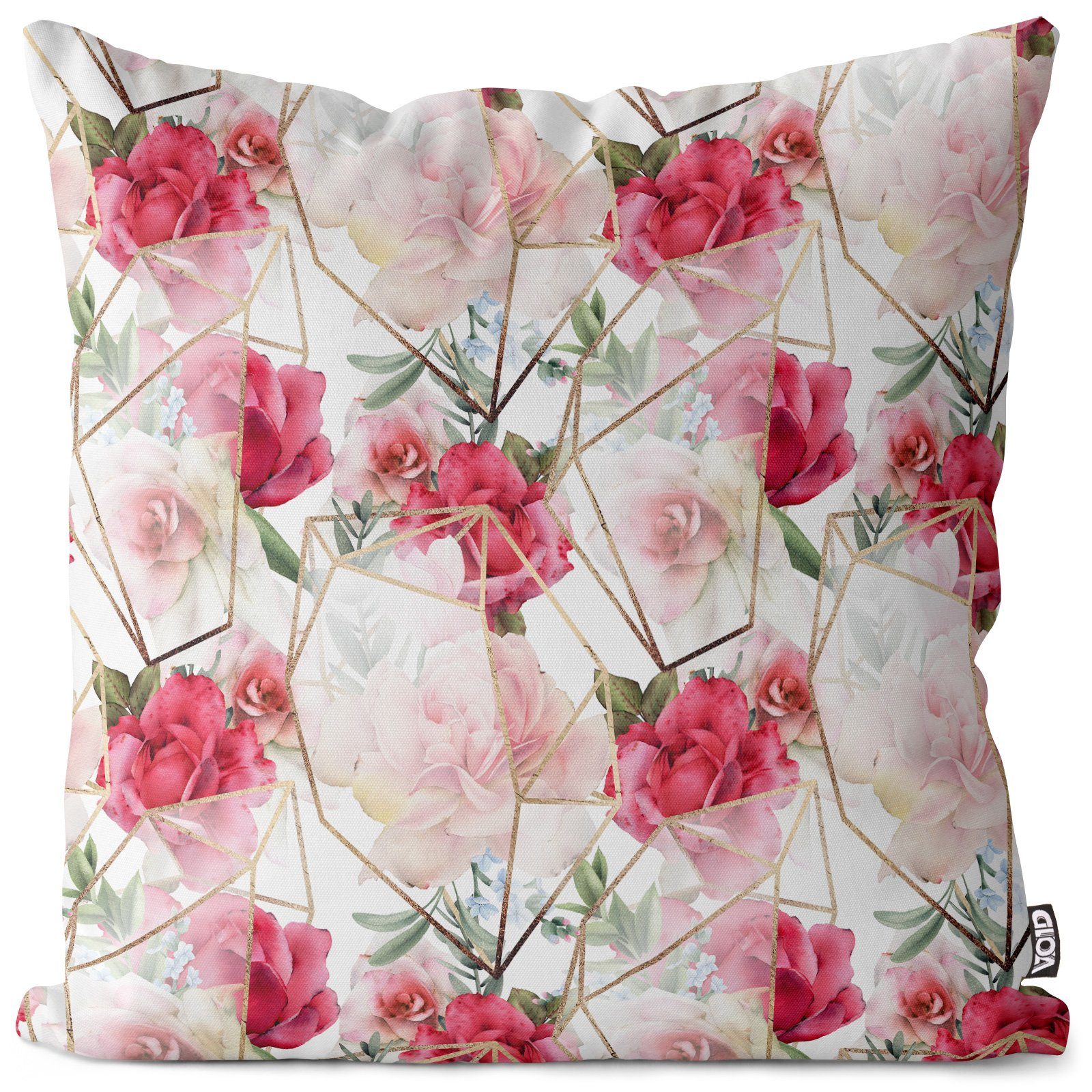 Kissenbezug, VOID (1 Stück), Sofa-Kissen Rosen Blumen-Muster Gold Kunst Design geblümt großflächig Dekor-ation modern floral Rosa Weiss Garten wasserfarben gemalt künstler