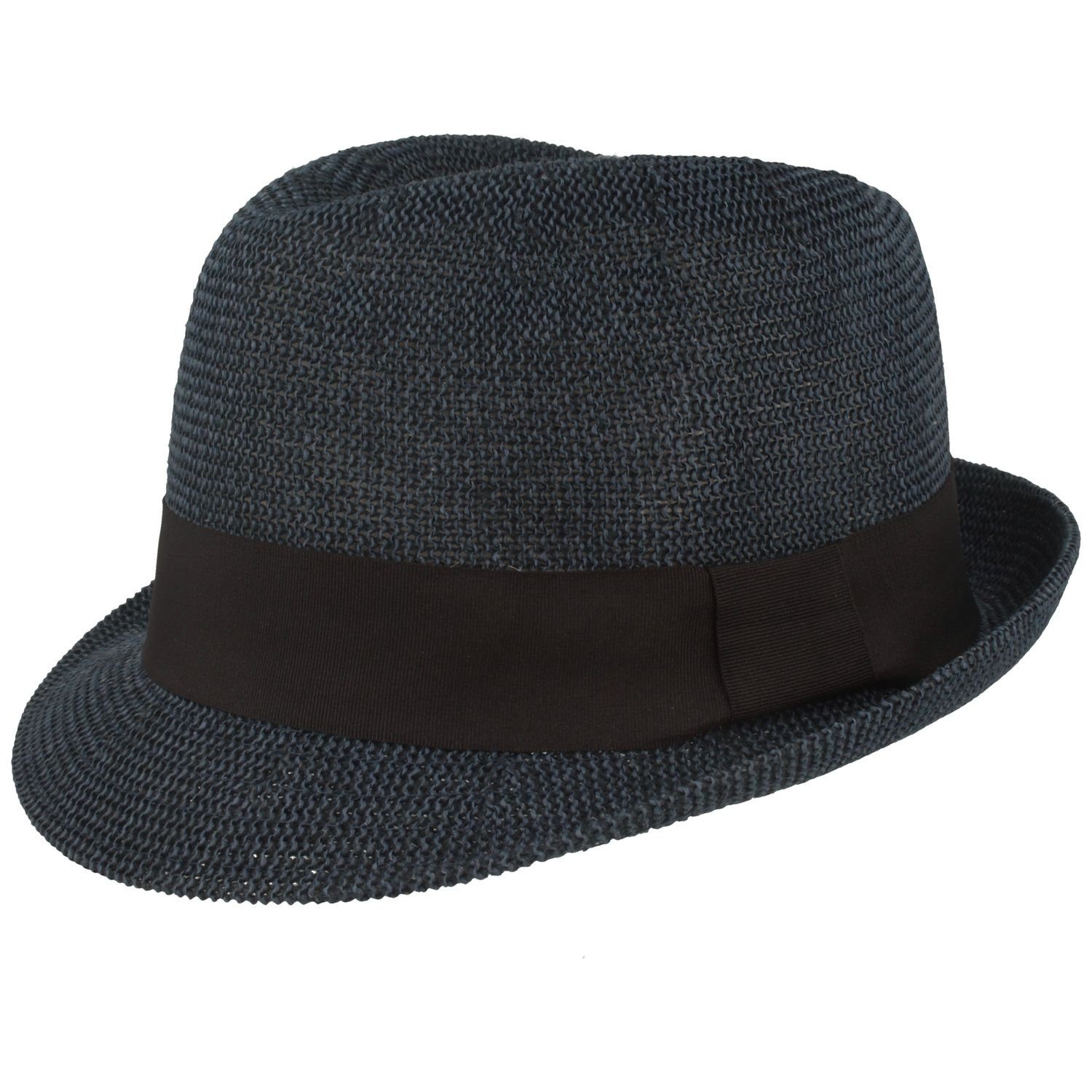 Breiter Strohhut luftiger grobmaschiger Papier Trilby marine