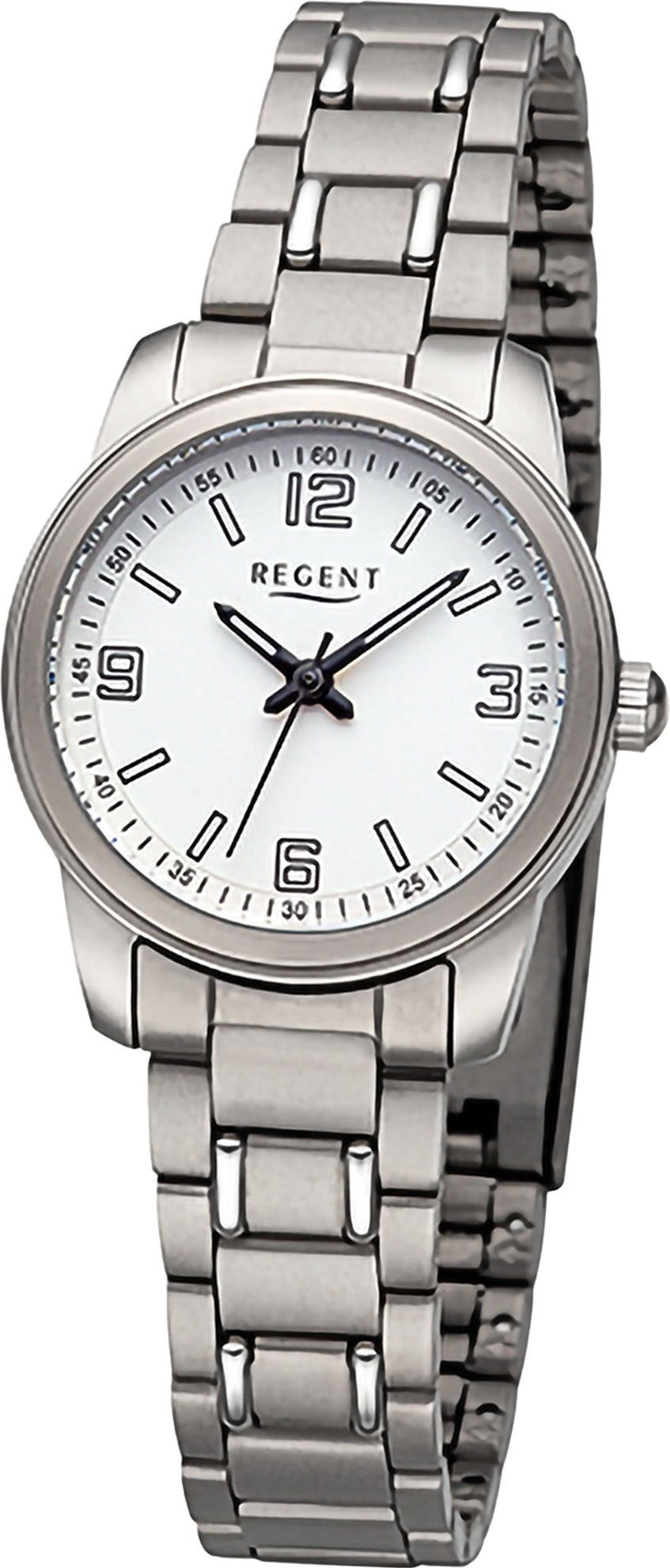 Regent Armbanduhr extra Regent rund, groß Damen Metallarmband Armbanduhr Analog, (ca. Damen Quarzuhr 27mm),