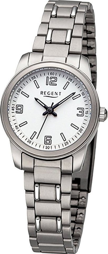 Regent Quarzuhr Regent Damen Armbanduhr Analog, Damen Armbanduhr rund,  extra groß (ca. 27mm), Metallarmband, Titangehäuse