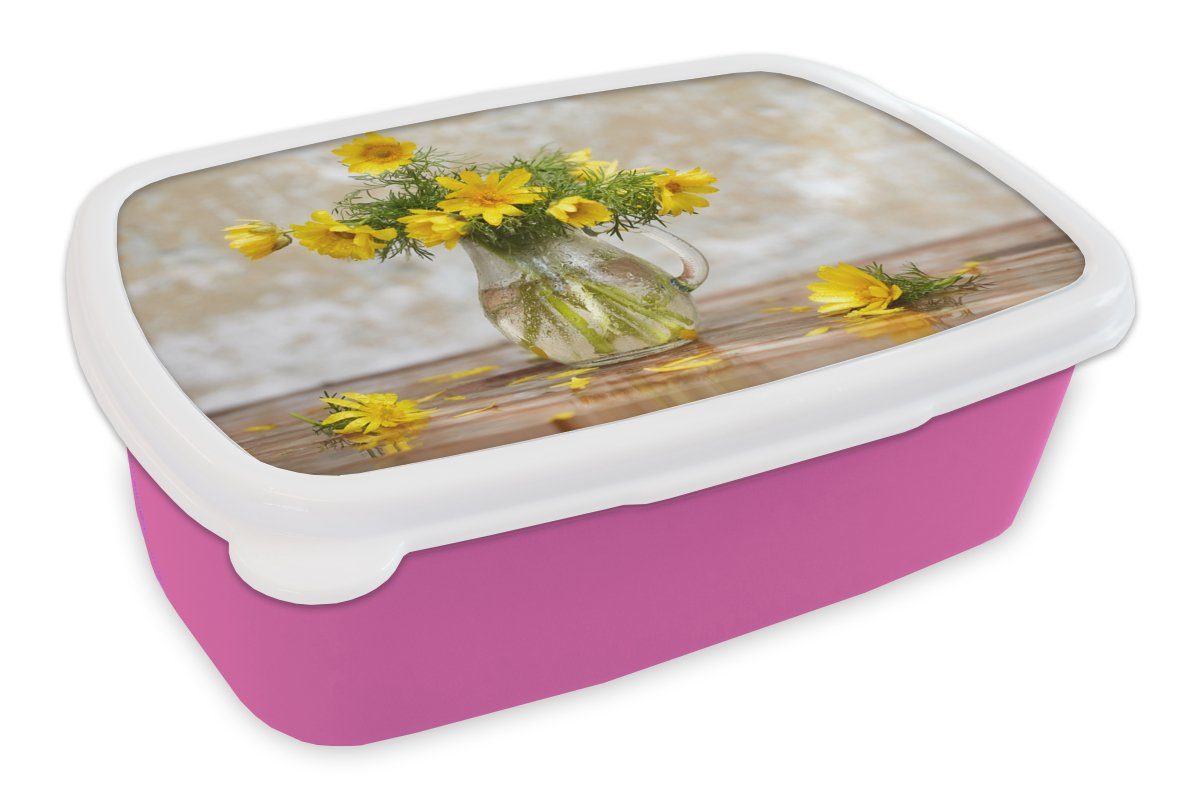 MuchoWow Lunchbox Blumen - Gelb - Stilleben, Kunststoff, (2-tlg), Brotbox für Erwachsene, Brotdose Kinder, Snackbox, Mädchen, Kunststoff rosa