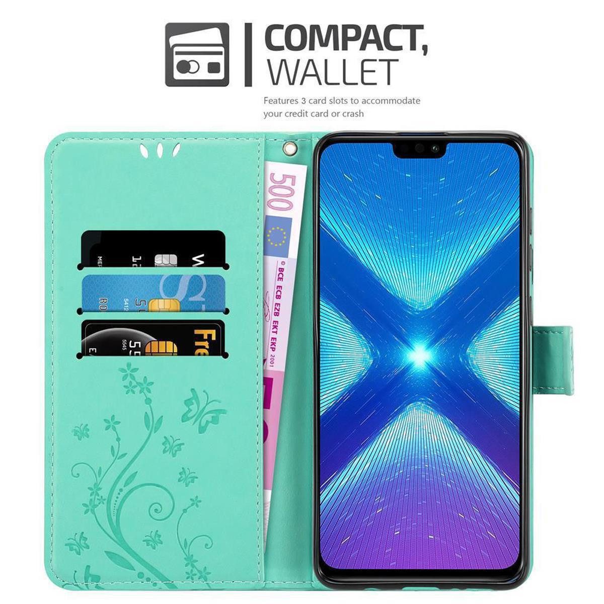 Cadorabo Handyhülle für Honor 8X Hülle Honor 8X, Hülle Schutzhülle Blumen Flower mit Standfunktion Kartenfach Magnet