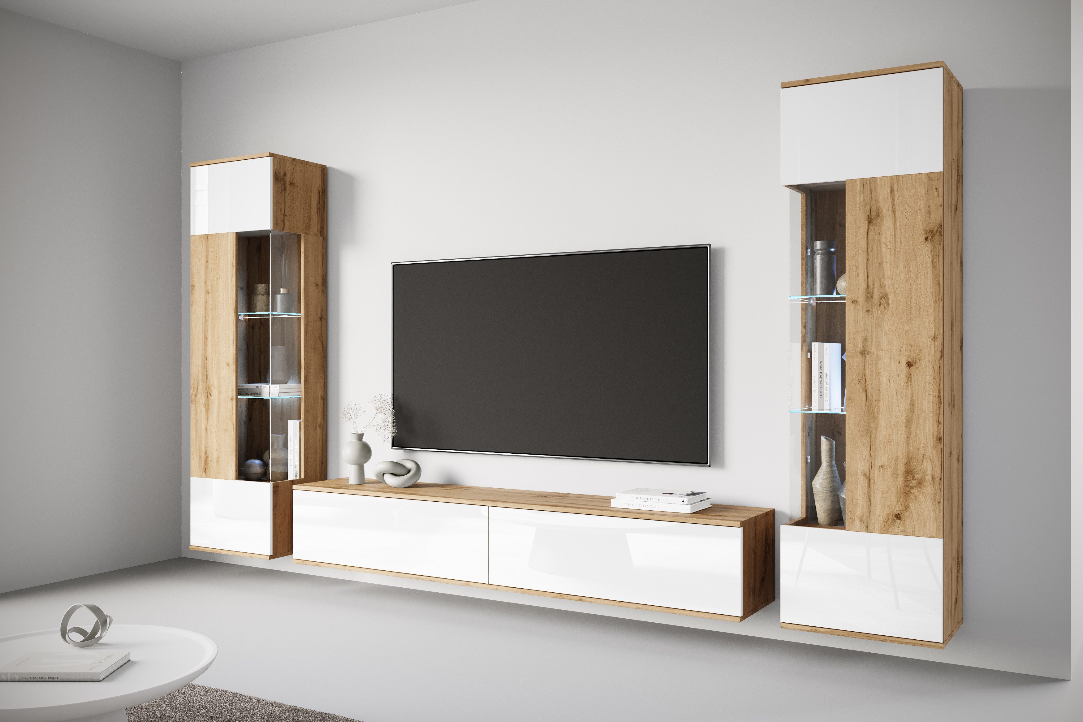 INOSIGN Wohnwand Kenia, Vitrine Türanschlag links/rechts wechselbar, (3-St) günstig online kaufen