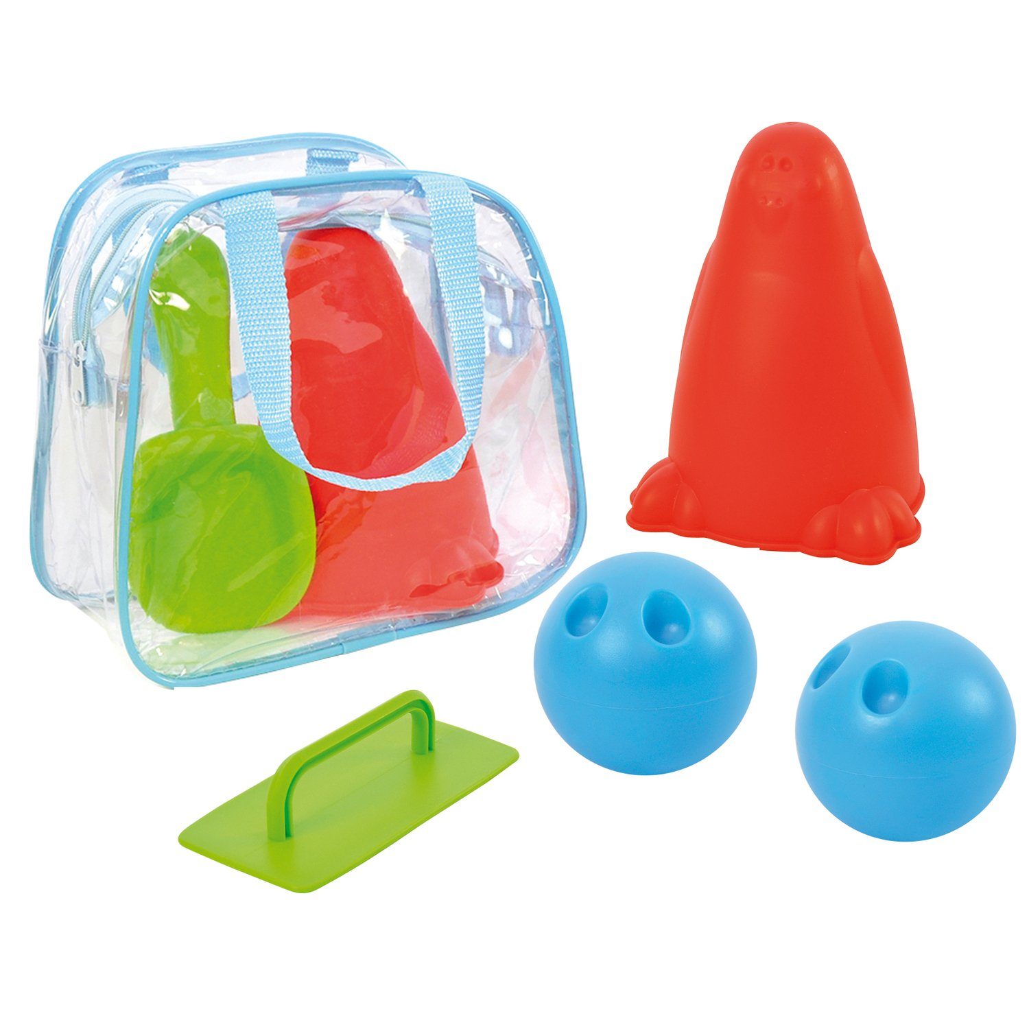 Badespielzeug Sandbowling Set mit transparenter Tragetasche