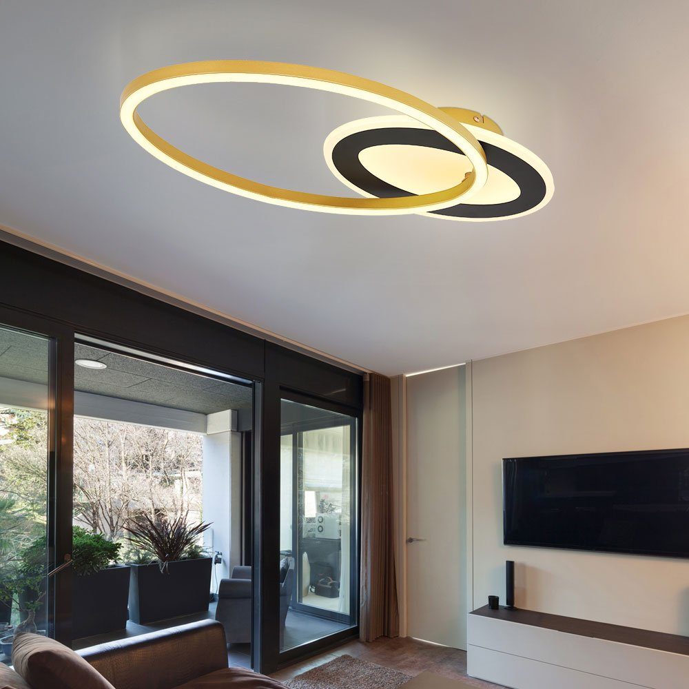 etc-shop LED Deckenleuchte, LED-Leuchtmittel fest verbaut, Warmweiß, Deckenleuchte Ringform Wohnzimmerlampe schwarz gold Design Deckenlampe | Deckenlampen