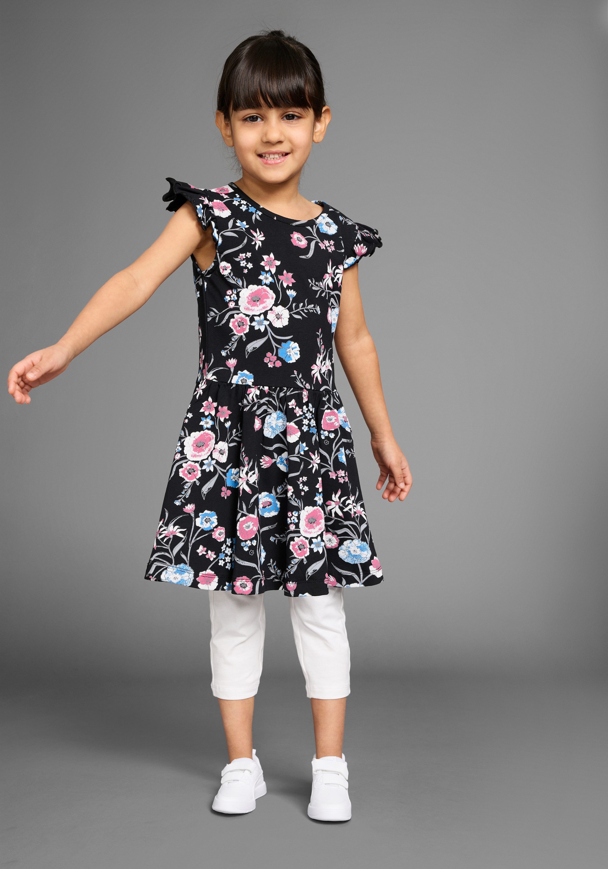 KIDSWORLD Jerseykleid Shirtkleid im trendigen Allover-Muster mit Flügelärmeln
