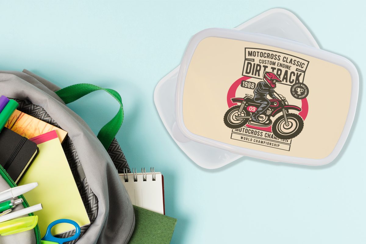 Brotdose, und MuchoWow Zeichnung, für Lunchbox (2-tlg), Brotbox Jungs Kinder Motorrad - Mädchen weiß Erwachsene, und Kunststoff, Vintage für -