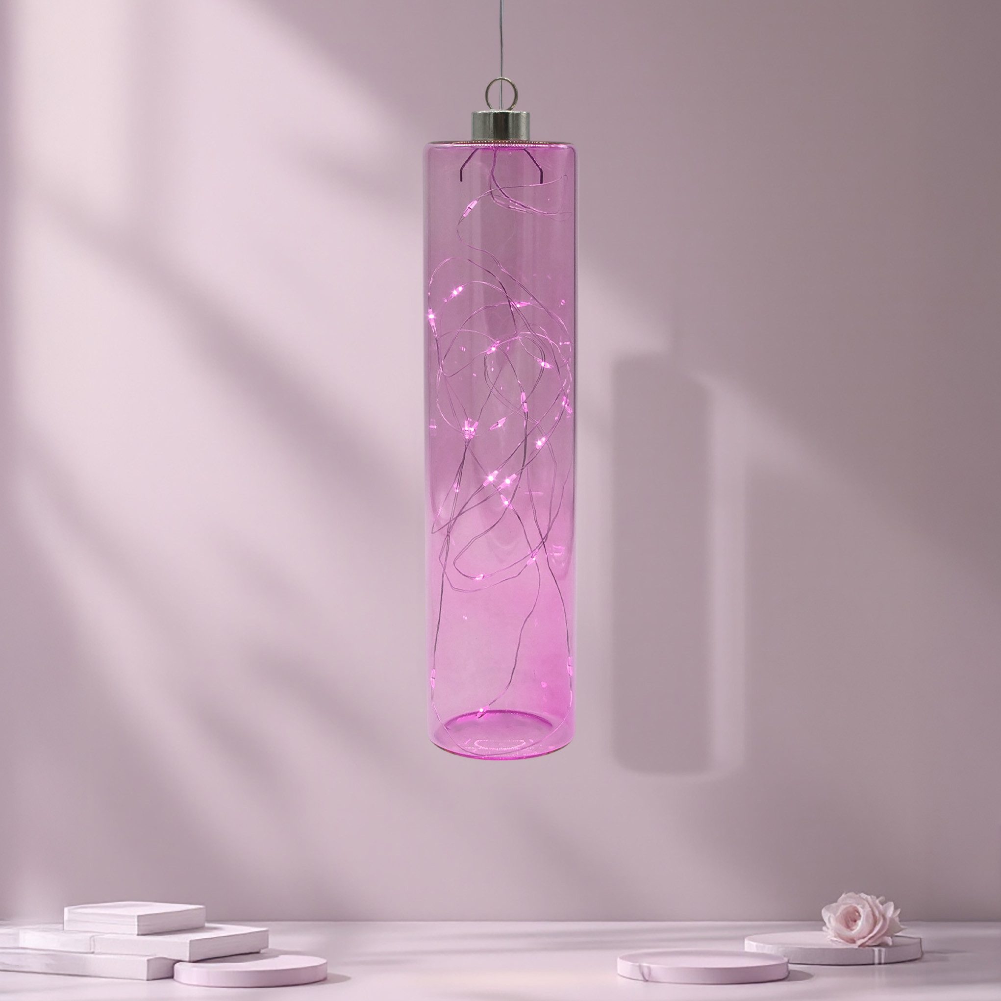 Spetebo LED Pendelleuchte Glas - 24 x 6 cm, mit Timer, LED fest integriert, warm weiß, Hängelampe Batterie betrieben