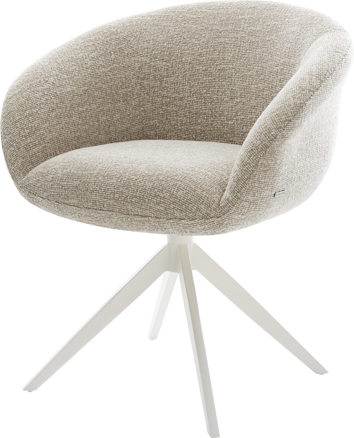 DELIFE Polsterstuhl Vinka-Flex, mit Armlehnen Kreuzgestell breit Weiß Webstoff Soft Beige 360° drehbar