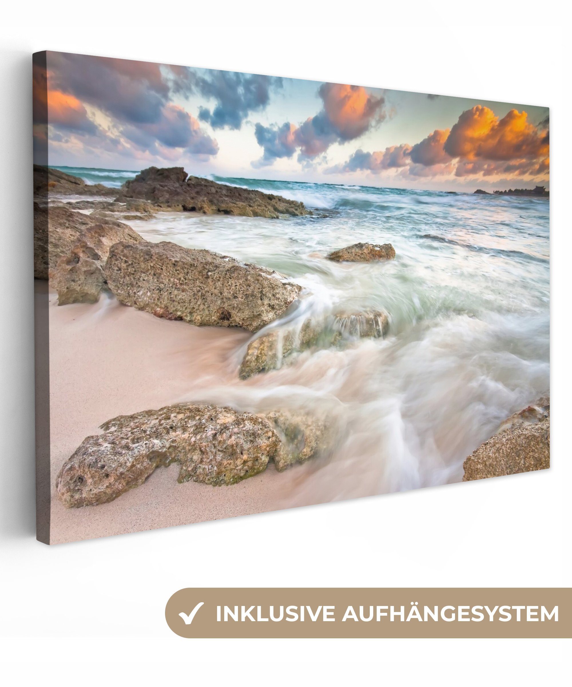 Tulum St), in cm Tropischer Aufhängefertig, von (1 Wanddeko, Mexiko, 30x20 Leinwandbilder, Strand OneMillionCanvasses® Leinwandbild Wandbild