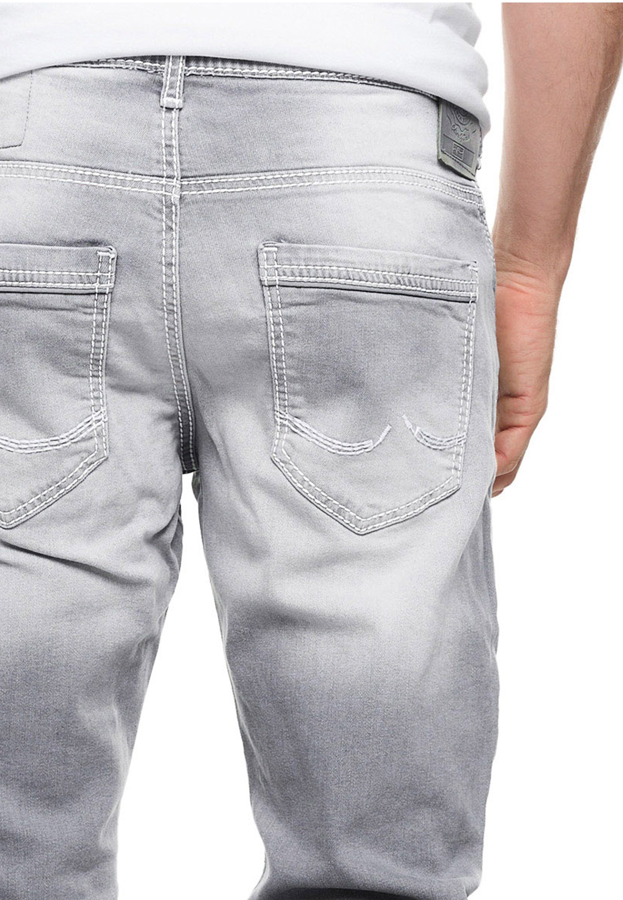 mit trendigen Rusty hellgrau NISHO Straight-Jeans Used-Details Neal