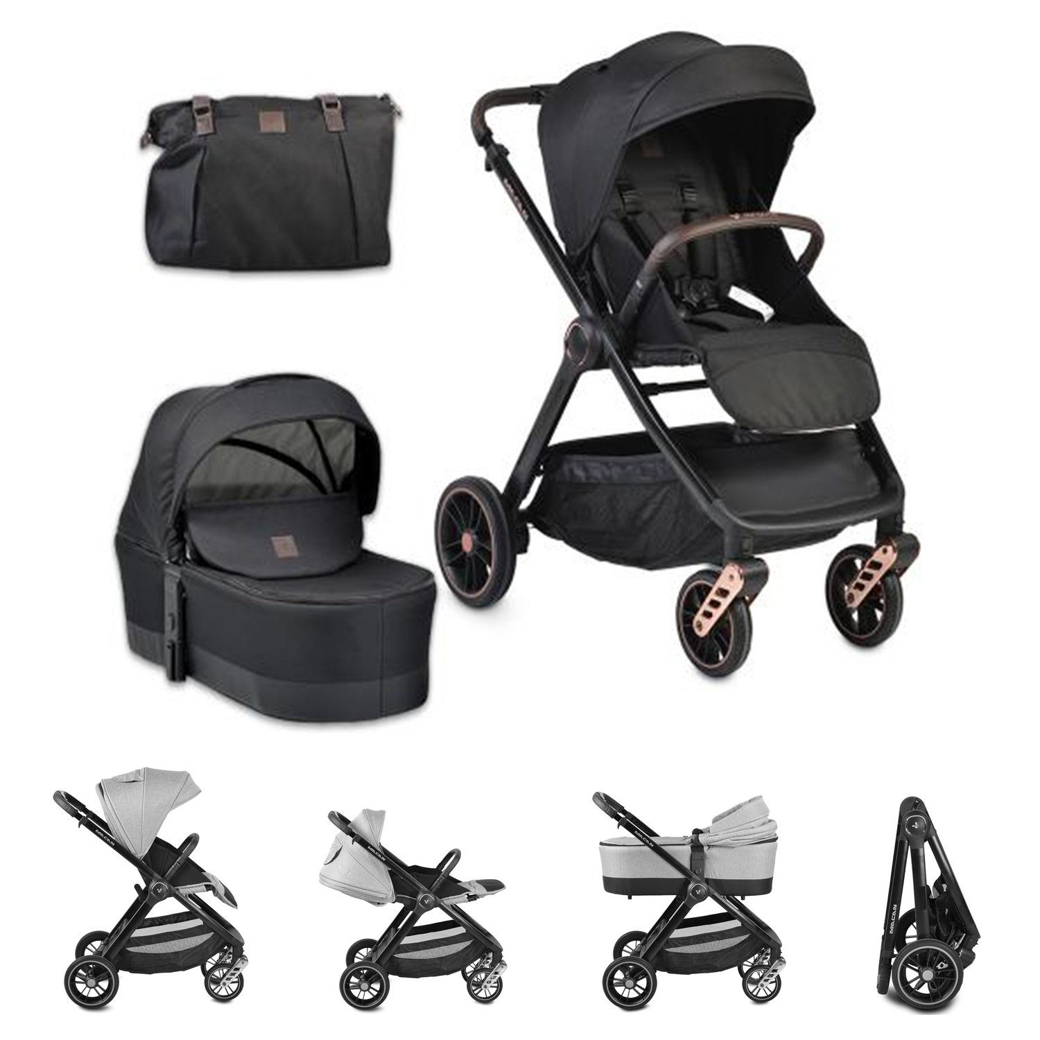 Cangaroo Kombi-Kinderwagen Комбинированые детские коляски Macan 2 in 1, Babywanne Sportsitz Tasche PU-Räder Gurt