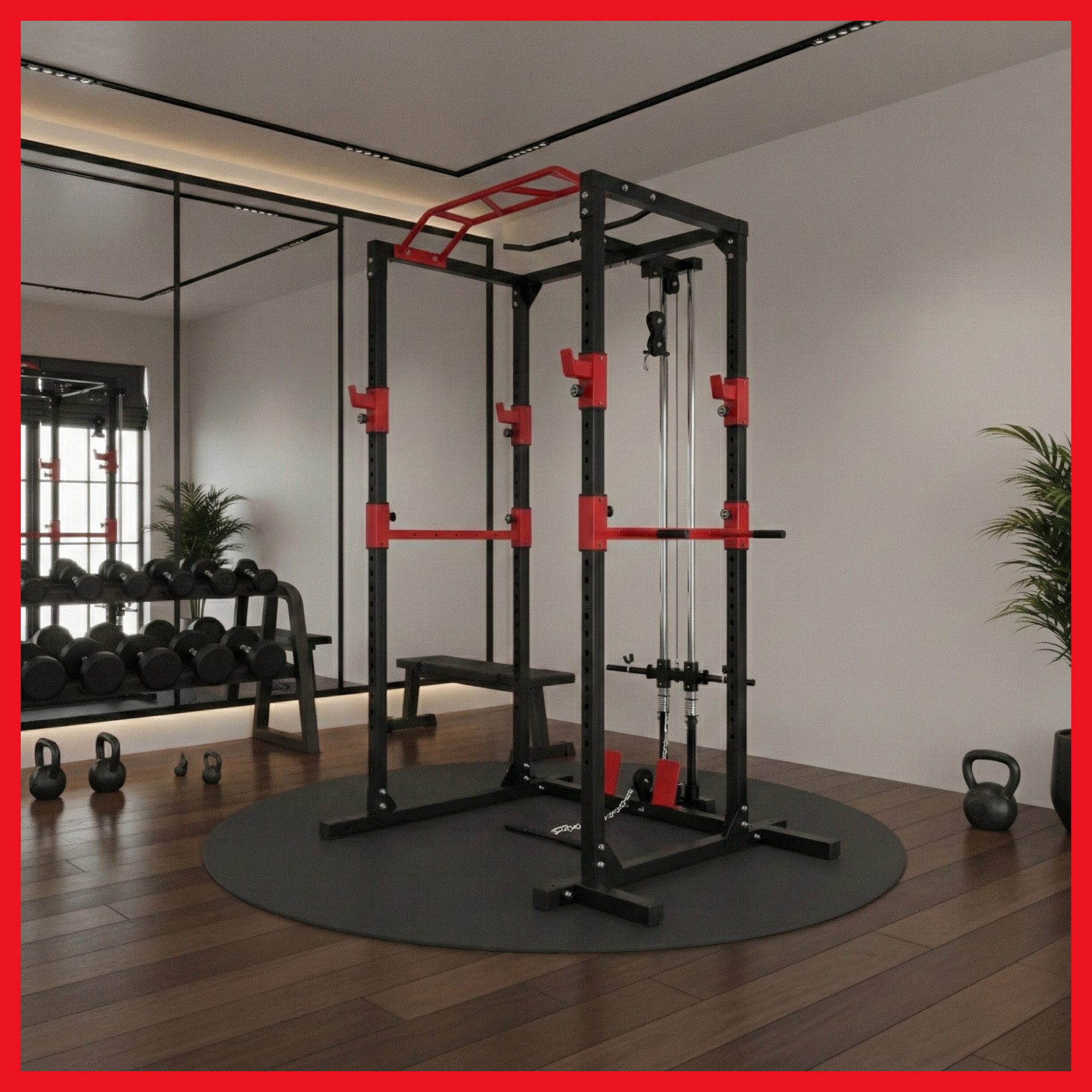 PeakPower Power Rack Power Rack-Kraftstation, Power Cage,Mit Latzzug und Ruderfunktion