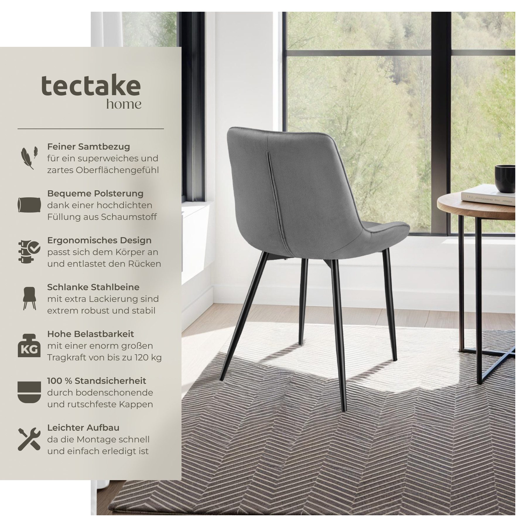 tectake Esszimmerstuhl Set Stuhl Monroe Samtoptik (Set, 2 St), Ergonomisch günstig online kaufen