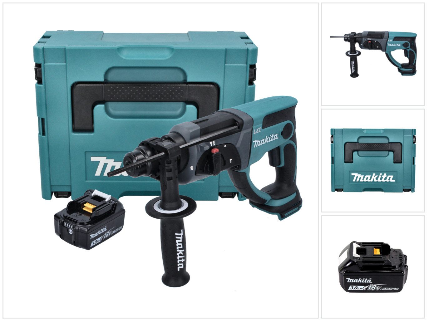 Makita Akku-Kombibohrhammer DHR 202 F1J Akku Kombihammer 18 V 2,0 J SDS Plus + 1x Akku 3,0 Ah