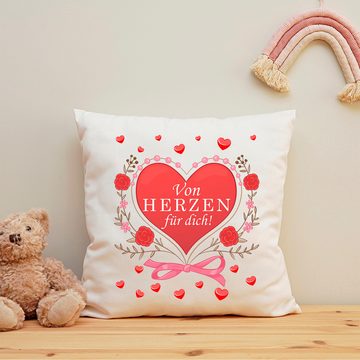 GRAVURZEILE Zierkissen mit Spruch - Von Herzen für dich - Geschenk zum Valentinstag -, starke Farben ohne verblassen, Maschinenwäsche geeignet - ohne Füllung