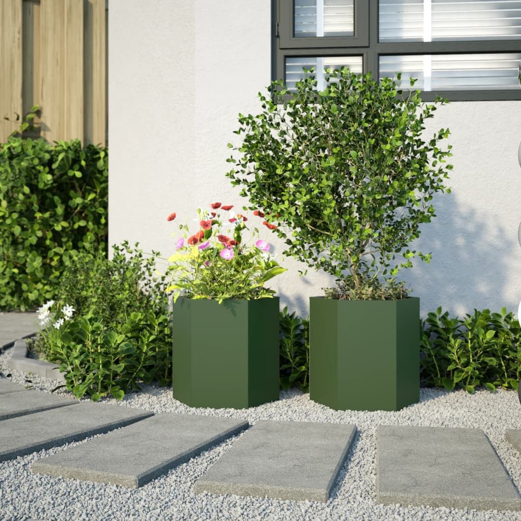 vidaXL Blumentopf Garten-Pflanzgefäße 2 Stk.Olivgrün Sechseckig günstig online kaufen