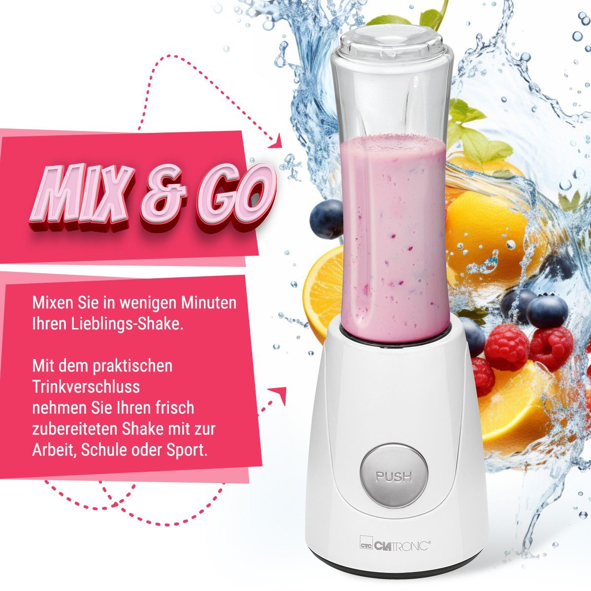 CLATRONIC Smoothie-Maker SM 3593, für Smoothies & Shakes, auch als Trinkbecher