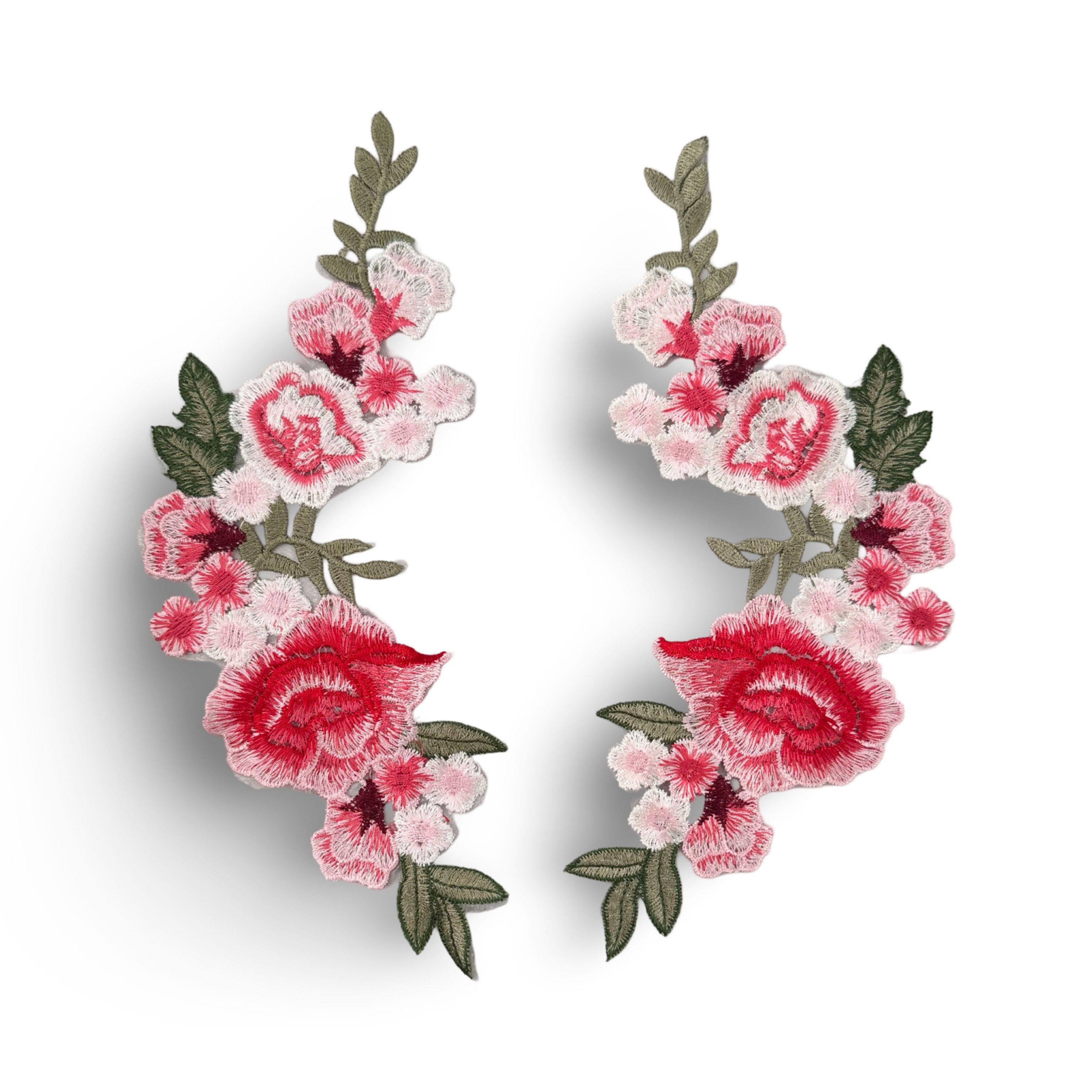 Hartmann-Knöpfe Aufnäher Aufbügler Bügelbild Patch groß 25cm Rose Blume 2-teilig rot rosa grün