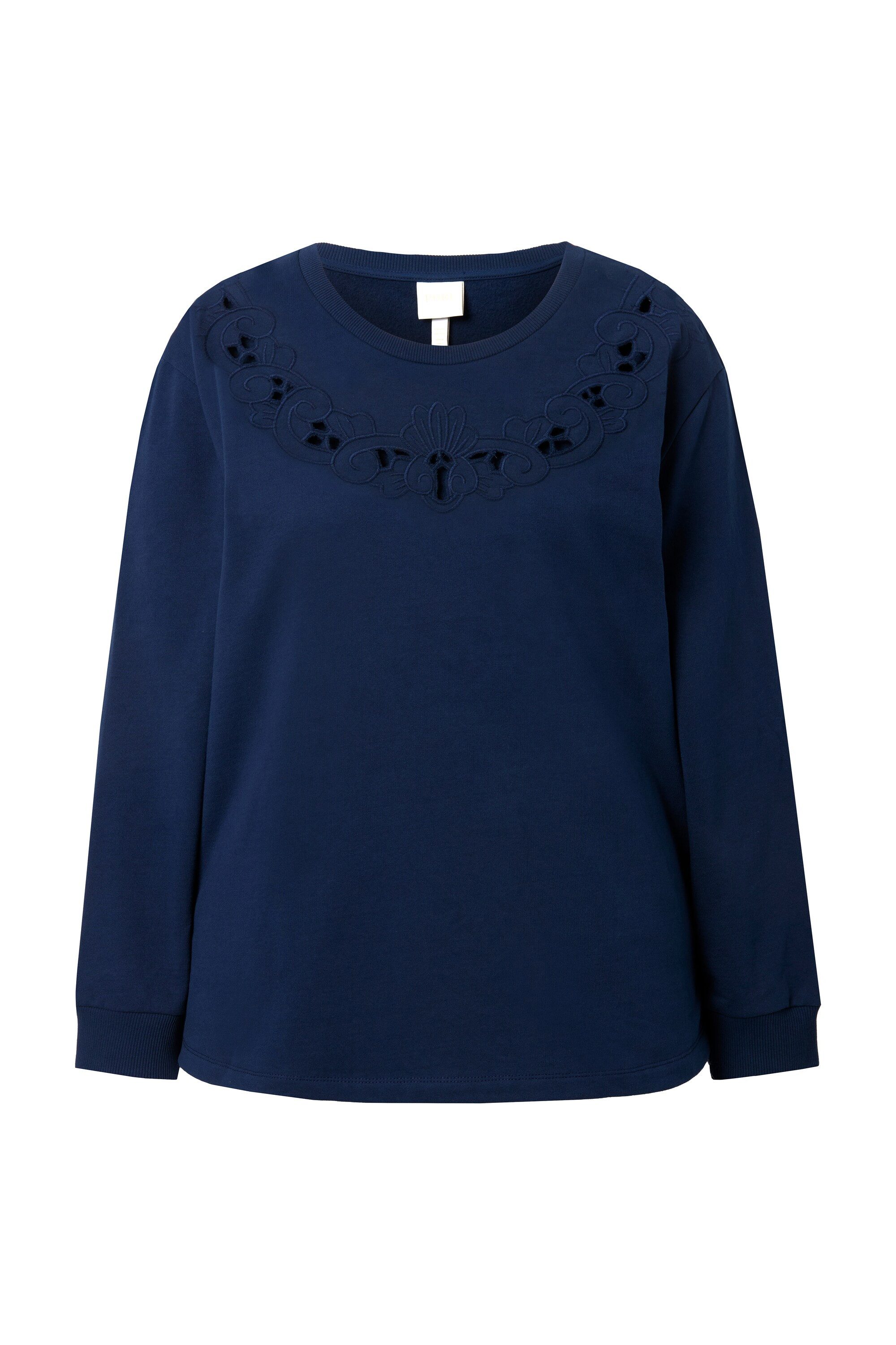 Sweatshirt Sweatshirt Lockstickerei Rundhals Langarm