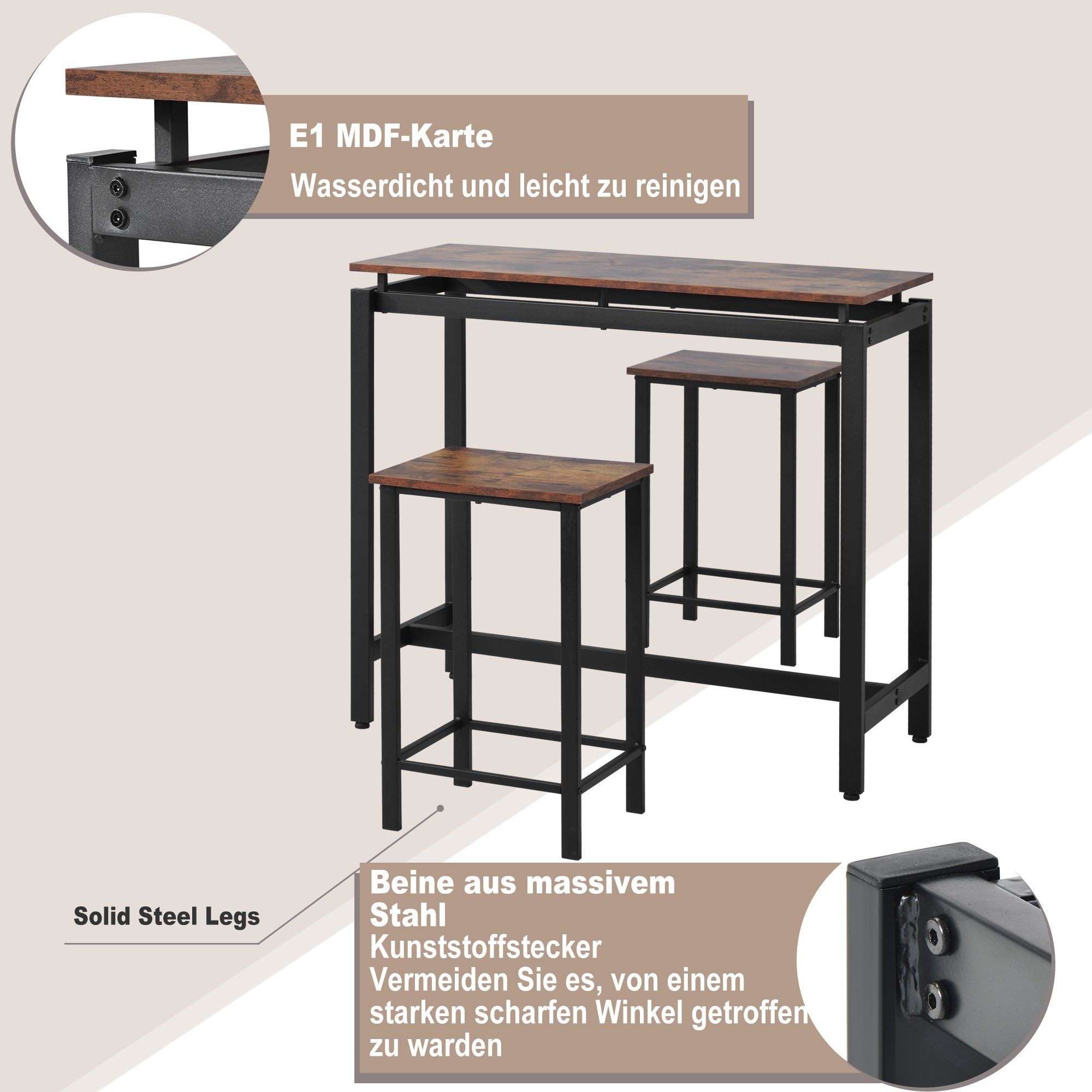 Couchtisch und Tisch Stühle (3-St) GLIESE aus Bar Eisenholz