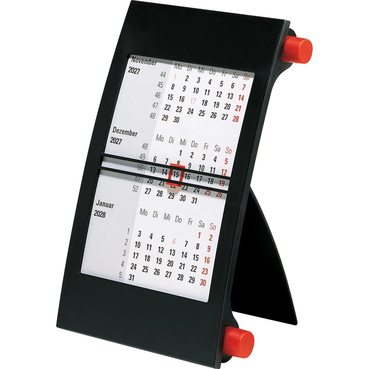 Tischkalender rido/idé 7038000207 3-Monats-Tischkalender 2027 90×120 mm, rot/schwarz